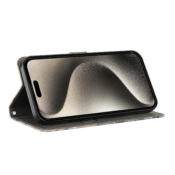 För iPhone 15 Pro Fodral 3D Mönstertryck Läder Plånboksfodral Multicolor Style G