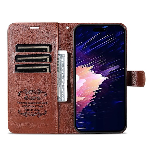 AZNS iPhone 16e Kotelo Naarmuuntumaton PU-nahkainen Jalustallinen Lompakkopuhelinkotelo Multicolor Brown