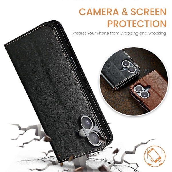 FIERRE SHANN Etui til iPhone 16 Plus PU Læder Flip Stand Wallet Telefon Cover Multicolor Style A