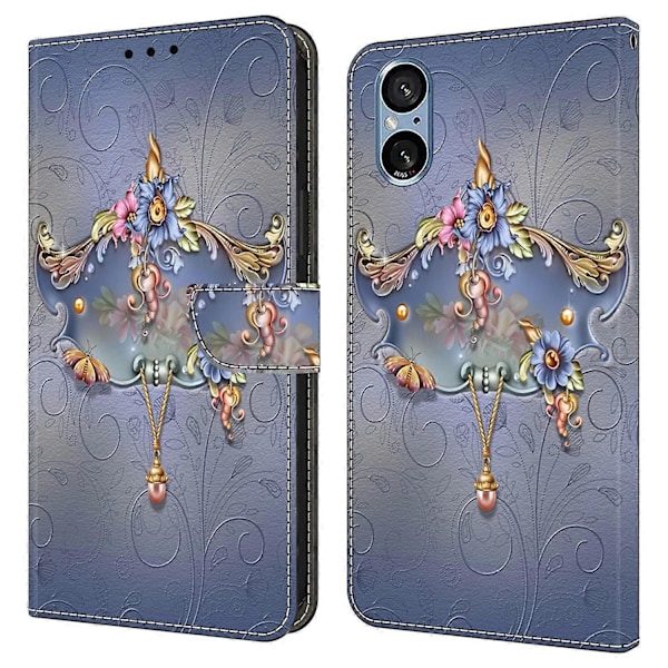 Til Sony Xperia 5 V Etui PU Læder Wallet Telefon Cover med Støttefod Multicolor Carving Flower
