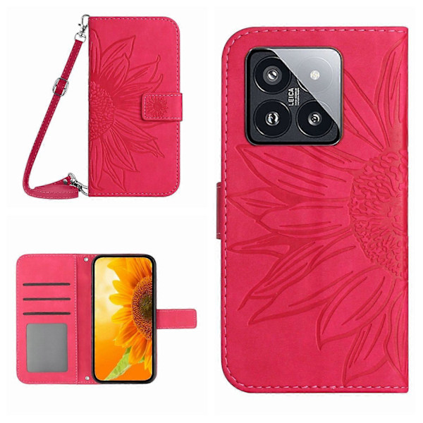 Til Xiaomi 14 Pro Etui Hud-berørings Wallet Stand Læder Cover med Skulderrem Multicolor Style H