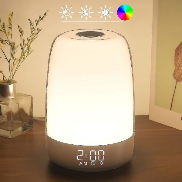 Touch Vågn Op Natlampe med Solopgangssimulering Vækkeur, 3-vejs Dæmpbar Varm Hvid Sengelampe, Søvnhjælp Snooze Timer-tilstand