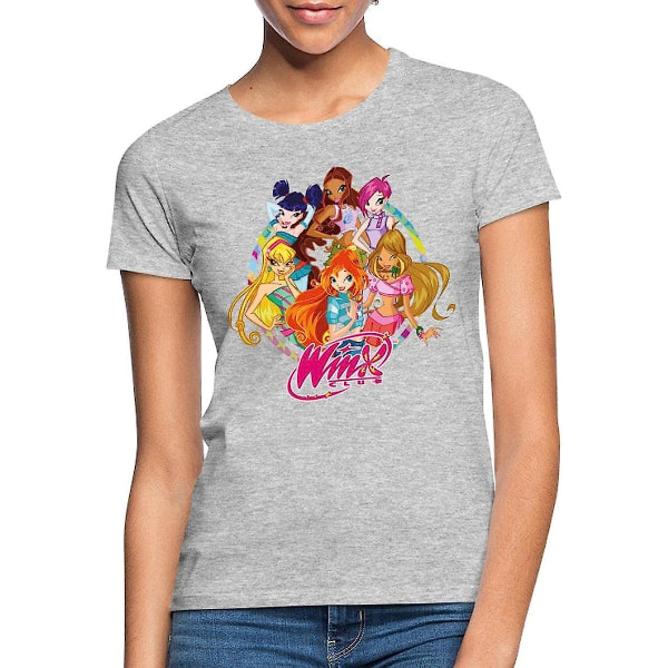 Winx Club Group Shot med logotyp Dam T-shirt Grey 3XL