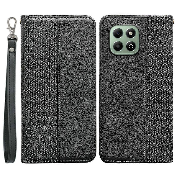 Honor X6b 4G lompakkokotelo vahvalla magneettilukolla ja ruutukuvioisella nahkakannella Multicolor Black