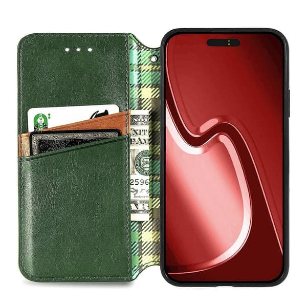 PU-lærdeksel med rombemønster, lommebok og stativ til iPhone 16 Pro Max - Grå Multicolor Green