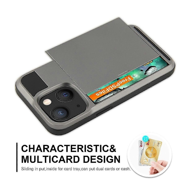 TPU+PC Hybrid Telefonskal Skyddsfodral med Skjutbart Korthållare för iPhone 13 Pro Max 6.7 tum