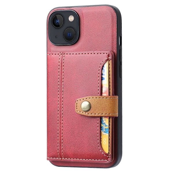 iPhone 15 Plus -puhelimen suojakotelo jalustalla ja korttipaikalla, vasikannahkajäljitelmä PU-nahkaa + naarmuuntumaton TPU-suojus Multicolor Style D