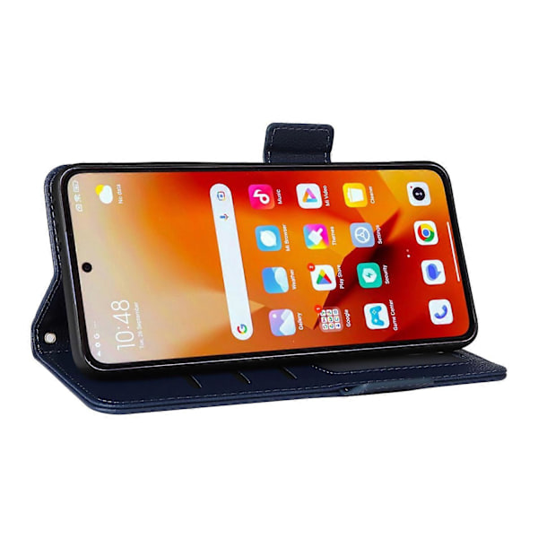 Til Xiaomi 14T Etui Litchi Tekstur PU Læder Wallet Flip Telefon Cover - Grå Multicolor Dark Blue