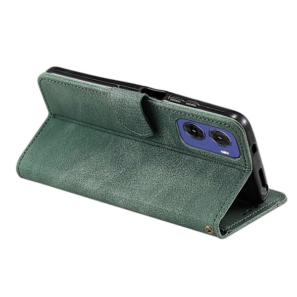 Læderetui med splejsningssyninger, tegnebogsstativ og rem til Motorola Moto G05 4G Multicolor Green