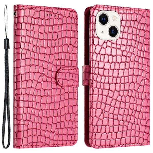 Flipfodral för iPhone 14 Krokodiltextur PU Läder Ställ Telefonplånboksfodral med Handrem Multicolor Style C
