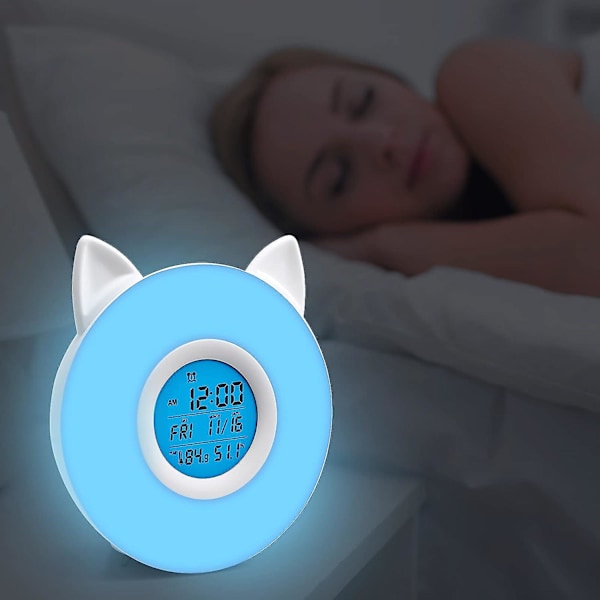 Vækkeur til børn, børnevækkeur søvntræner, solopgang vågn op lys vækkeur digital smart natlampe soveværelsesur med farverige lys, tempe 1PCS