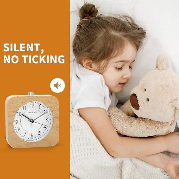 Väckarklocka vid sängkanten, tyst väckarklocka, tickar inte med snooze-funktion, nattljus, reseklockor av trä Batteridriven för sovrum1 Aa batteri R