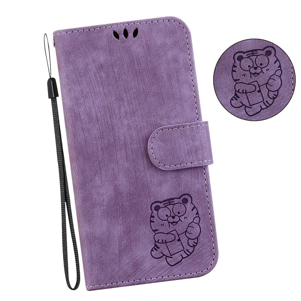 För Samsung Galaxy A34 5g Plånbok cover Pu Läder Flip Stand Case Purple