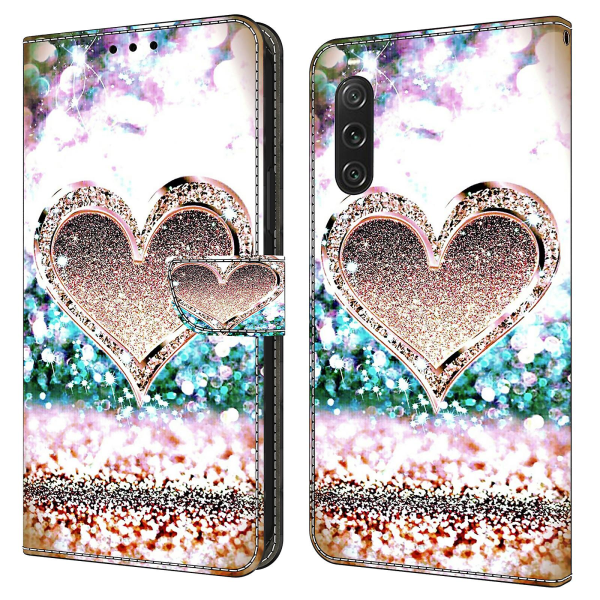 För Sony Xperia 10 V skyddande case 3d-mönsterutskrift Pu- cover med stativ Pink Diamond Heart