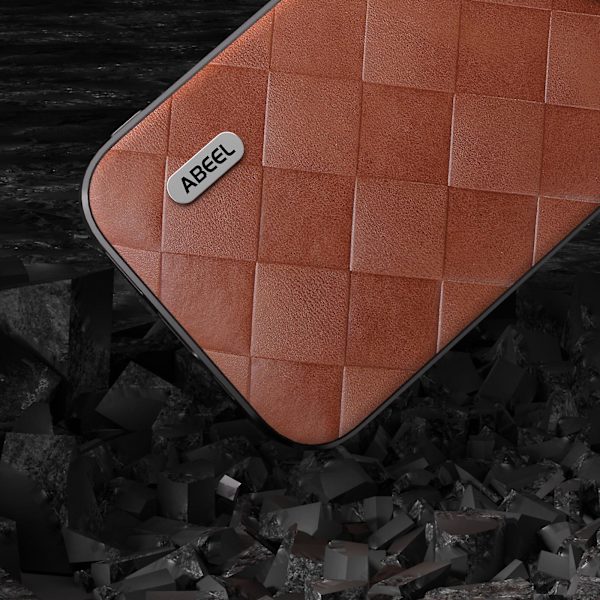 För Iphone 15 Plus Pu Läderbelagd Pc+tpu Phone case Grid Texture Cover Brown