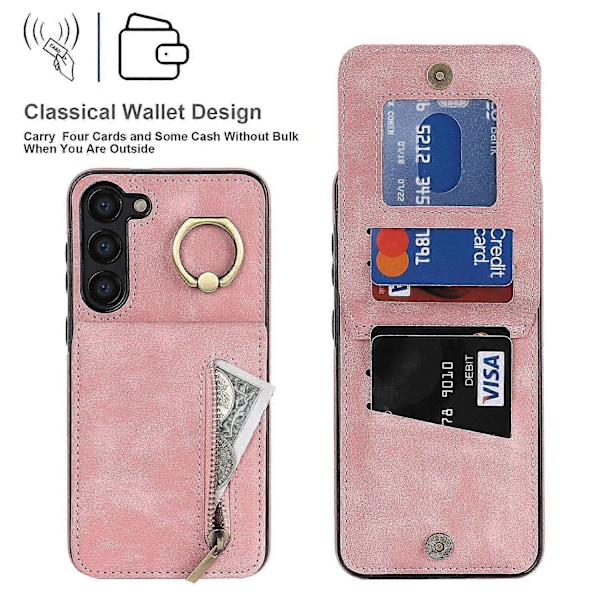 RFID-blokkerende telefondeksel med støtte for Samsung Galaxy S23+ Retro PU+TPU Lommebok Telefondeksel med glidelås Multicolor Style B