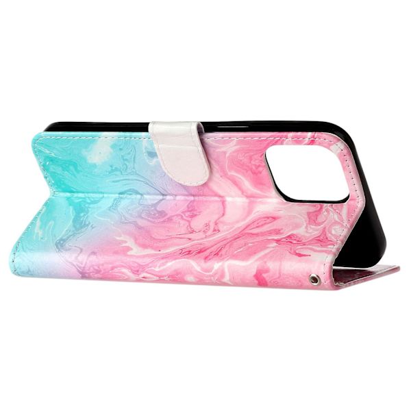 För Iphone 15 Pro Plånboksställ Pu Läder Phone case Mönster Utskrift Anti-dropp cover Pink Green Marble