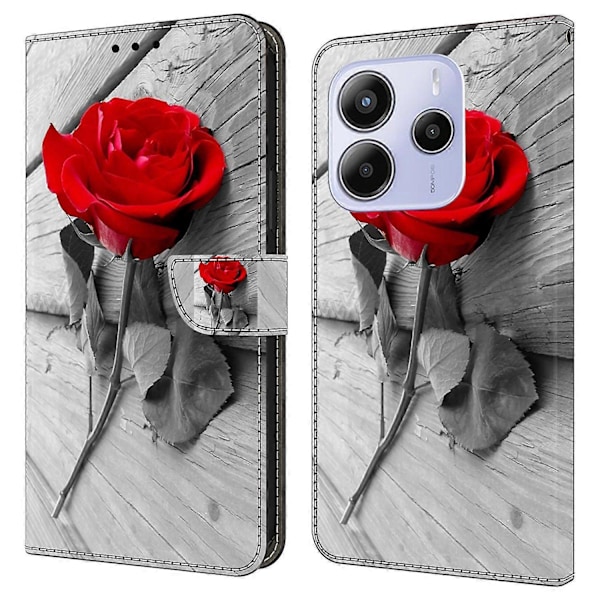 Xiaomi Redmi Note 14 5G Kotelo Magneettilukolla 3D Kuvio Nahkainen Lompakko Puhelinkotelo Multicolor Rose