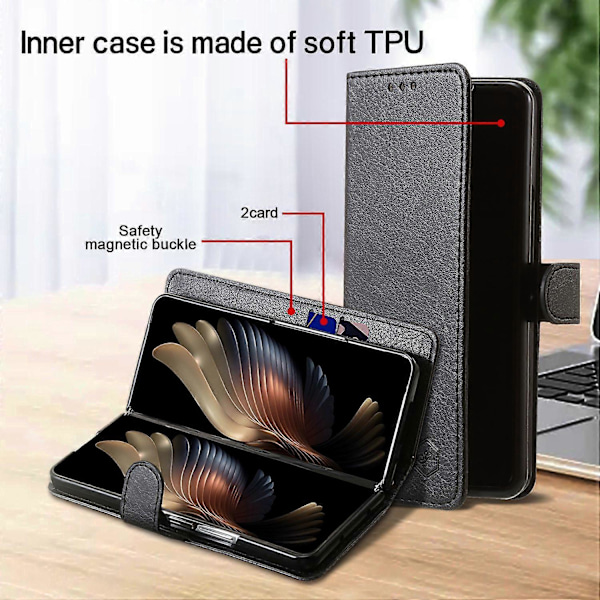Skal för Samsung Galaxy Z Fold5 5G, enfärgat skyddande fodral PU-läder plånboksfodral Multicolor Style A