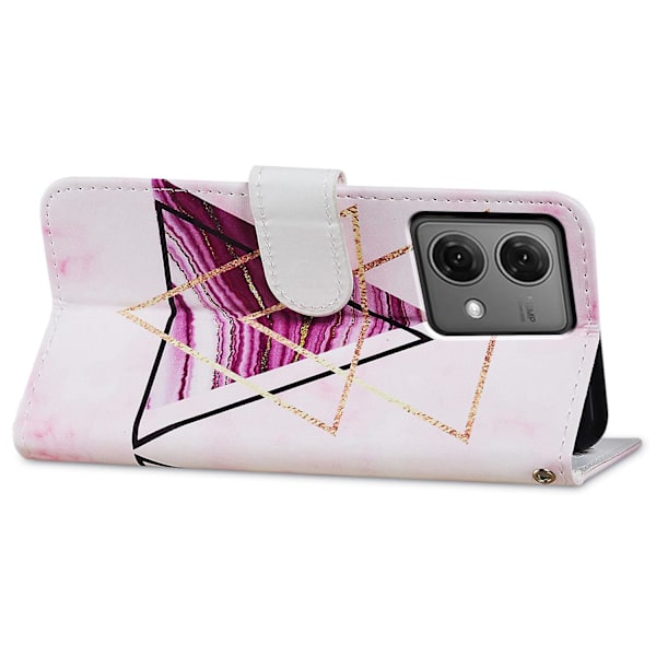 Til Motorola Moto G84 5g Telefon Cover Lædermønster Print Stå Cover Med Håndledsrem Tri color Marble