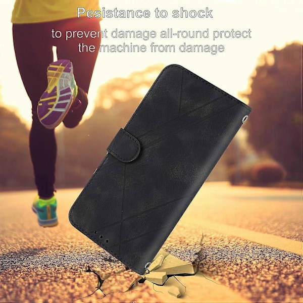 Til Samsung Galaxy S25 Edge Etui Præget Linje Læder Telefon Cover med Praktisk Rem Multicolor Black