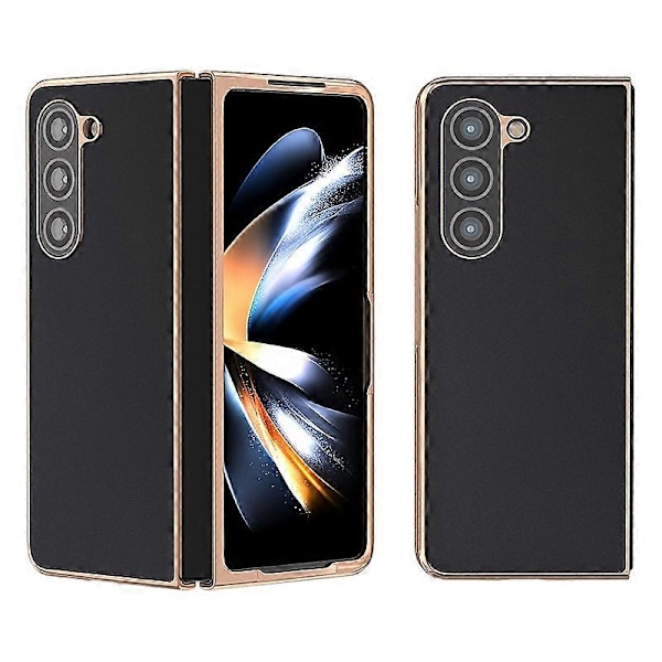 För Samsung Galaxy Z Fold5 5G Silkeslen Känsla Mobilskal Äkta Koläder+PC Elektroplätering Skydd Multicolor Style C