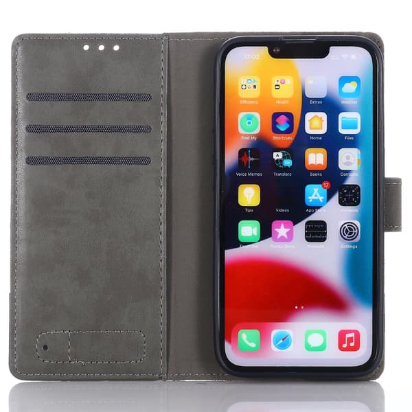 För Iphone 15 Pro Canvas Pu Läder Case Stativ Plånbok Cover Grey
