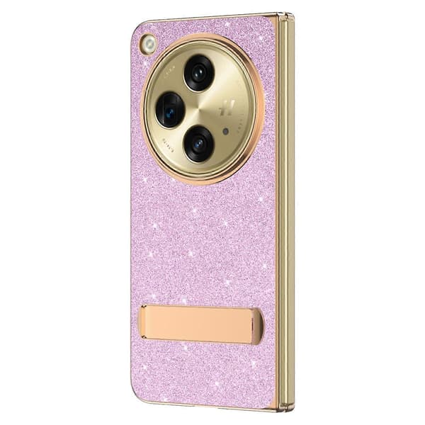 För OnePlus Open Fodral Ställ Glitter PU Läder+PC Vikbart Telefonskal