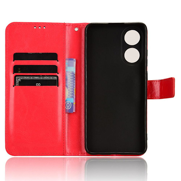 Plånbok Pu Läder Cover För Oppo A58 4g, Crazy Horse Texture Stand Phone case Red