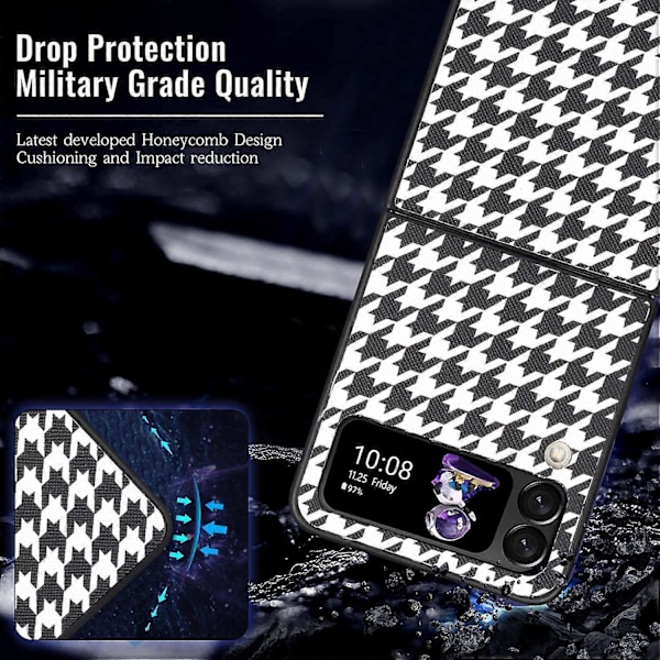 Til Samsung Galaxy Z Flip4 5G Anti-ridse Foldbar Telefon Cover PU Læder Belagt Hård PC Bagside Multicolor Style C