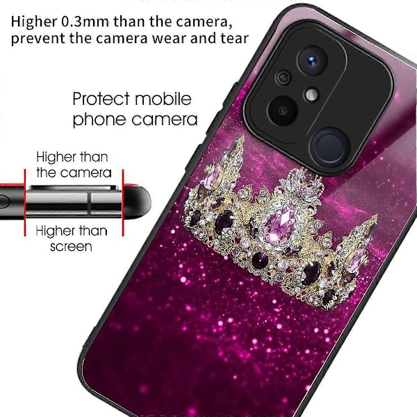 Telefoncover til Xiaomi Redmi 12C 4G, resistent TPU+hærdet glas, mønsterdesign Multicolor Columns Crown