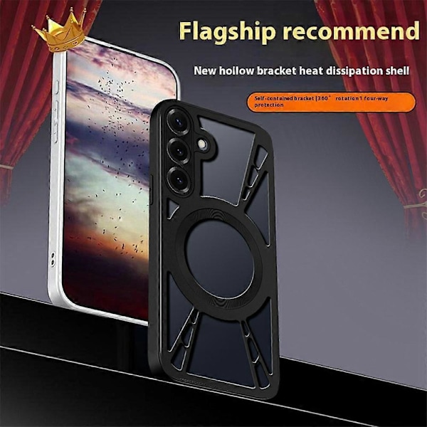 For Samsung Galaxy S24+ Deksel Magnetisk Støtte Hollow Varmeavledning Silikon + PC + Metall Bumper Multicolor Silver