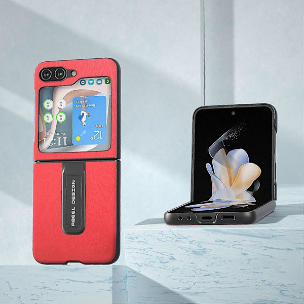 Til Samsung Galaxy Z Flip5 5G Trætekstur Bagside PU Læder+PC Støtteben Telefon Cover Multicolor Style A