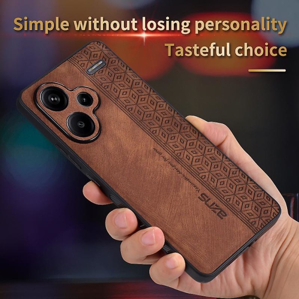 Märkt Pu-läder + Tpu case för Xiaomi Redmi Note 13 Pro+ Brown