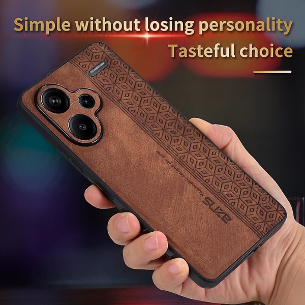 Præget PU læder + TPU mobiltelefon cover beskyttelsesetui til Xiaomi Redmi Note 13 Pro+ Brown