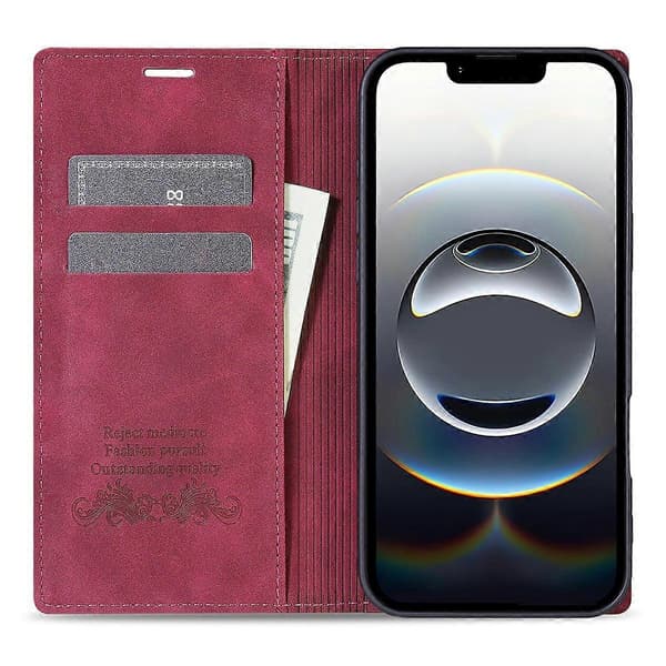 Plånboksfodral för iPhone 16e Magnetisk Stängning Läder Telefonskal Multicolor Wine Red