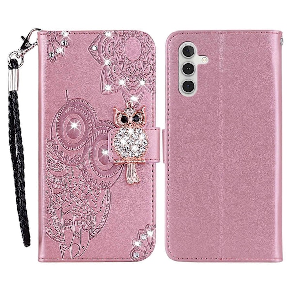 Til Samsung Galaxy A26 5G Wallet Case Ugle Blomst Præget Rhinestone Læder Cover Multicolor Style B