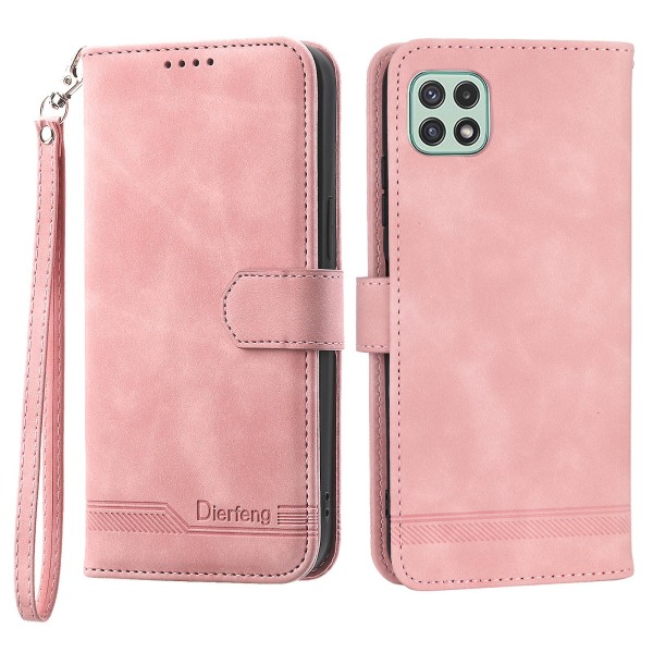 Dierfeng Df-03 Stand Phone case För Samsung Galaxy A22 5g (eu-version), Linjer Imprinted Pu-läder cover Pink