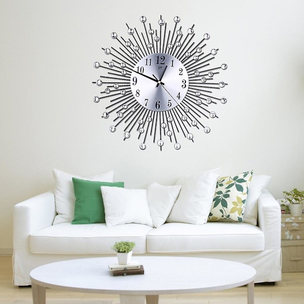 För Creative Diamond Modern 3d DIY Väggklocka Metall Lyxrum Hemmakontor Deco Gold