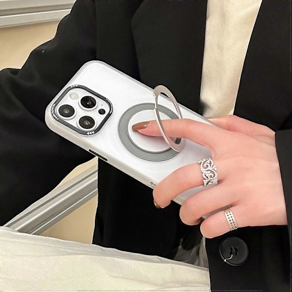Magnetisk etui med roterende støttefod og bølgemønster i TPU+PC til iPhone 16 Pro Multicolor Matte White