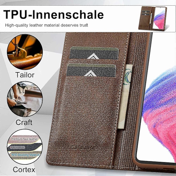 LC.IMEEKE Fodral för Samsung Galaxy S24 Magnetiskt RFID-skydd Plånboksfodral - Svart Multicolor Brown