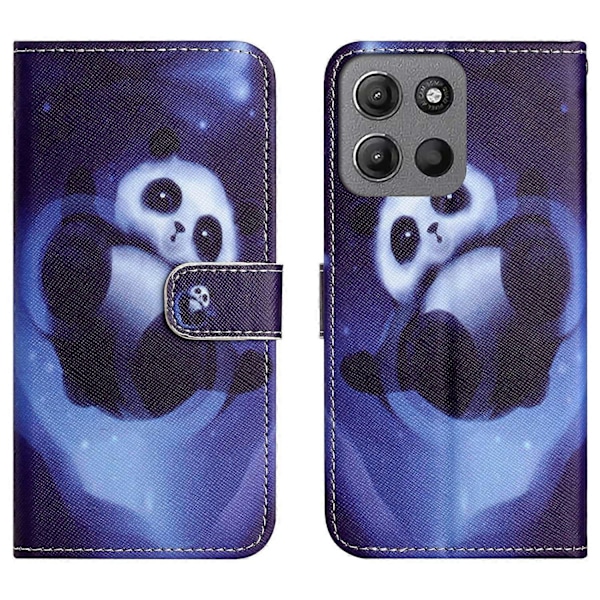 Motorola Moto G15 4G/G15 Power 4G -kotelo, kuvioitu PU-nahkainen lompakkokotelo, ristikkäinen tekstuuri Multicolor Panda