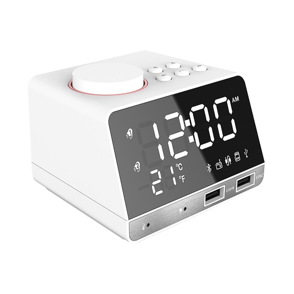 Väckarklocka Bluetooth högtalare Väckarklocka Integrerad multifunktion Dubbel USB - power Radio Hemma sängkort Ljud White