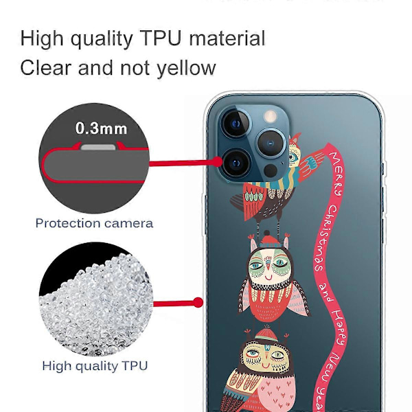 iPhone 16 Pro -kuori, jouluaiheinen pehmeä TPU-puhelinkuori - Orava Multicolor Owls