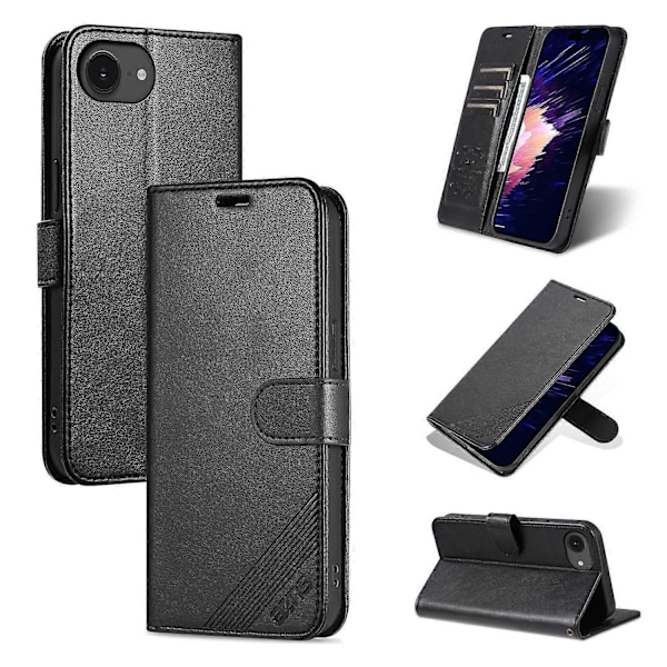AZNS iPhone 16e Kotelo Naarmuuntumaton PU-nahkainen Jalustallinen Lompakkopuhelinkotelo Multicolor Black