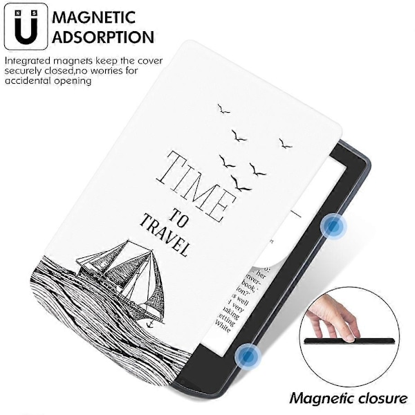 Læderetui til PocketBook Verse Pro E-læsercover med automatisk dvale/vækning- Multicolor Time to Travel