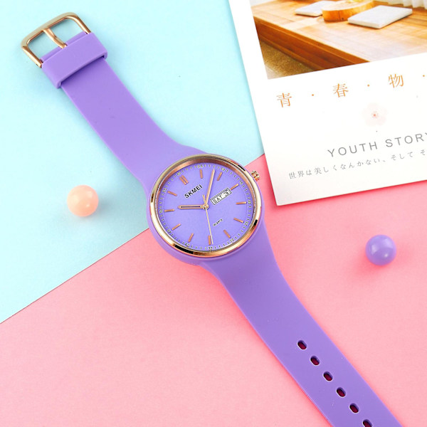 Skmei 1747 Simpel Bar Skala Urskive Silikone Rem Quartz Ur Til Damer Lilla Purple
