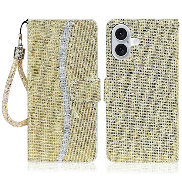 PU læder pung etui med glitter og kortholder til iPhone 16 Plus Multicolor Style E