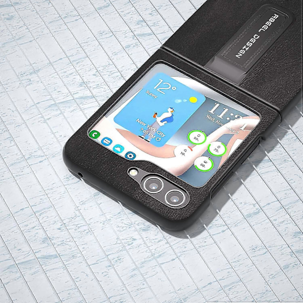 För Samsung Galaxy Z Flip5 5G Mobilskal med Kohudstruktur PU Läderbelagd PC Ställ Multicolor Style B