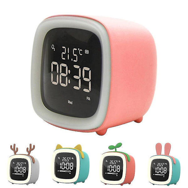Tegneserie Kaninøre Form Genopladelig Digital Display LED Natlampe Vækkeur Kaesi Grey Normal